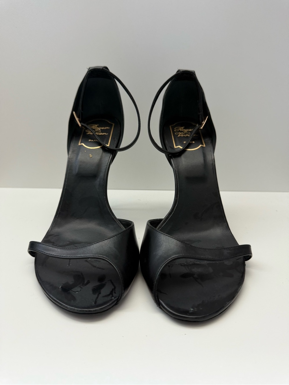 Roger Vivier Black Open-Toe Ankle-Strap Heels